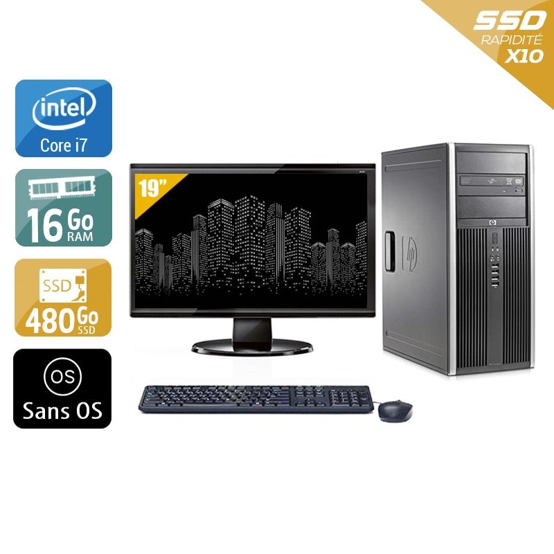 HP Compaq Elite 8300 Tower i7 avec Écran 19 pouces 16Go RAM 480Go SSD Sans OS