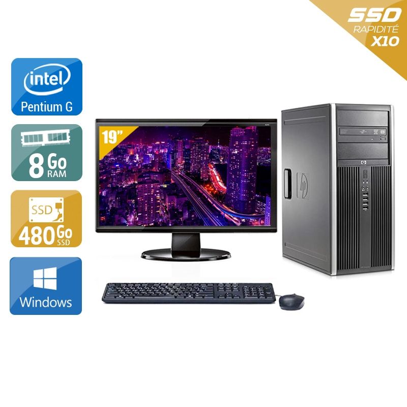 HP Compaq Elite 8300 Tower Pentium G Dual Core avec Écran 19 pouces 8Go RAM 480Go SSD Windows 10