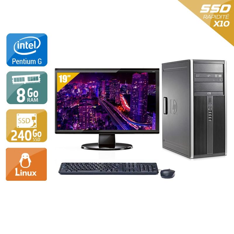 HP Compaq Elite 8300 Tower Pentium G Dual Core avec Écran 19 pouces 8Go RAM 240Go SSD Linux