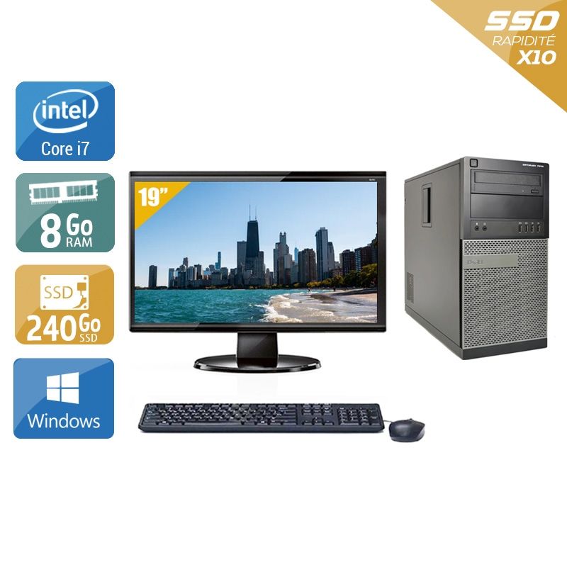 Dell Optiplex 7010 Tower i7 avec Écran 19 pouces 8Go RAM 240Go SSD Windows 10