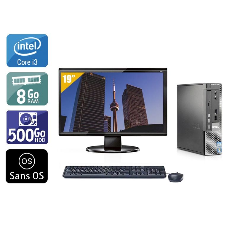 Dell Optiplex 7010 USDT i3 avec Écran 19 pouces 8Go RAM 500Go HDD Sans OS