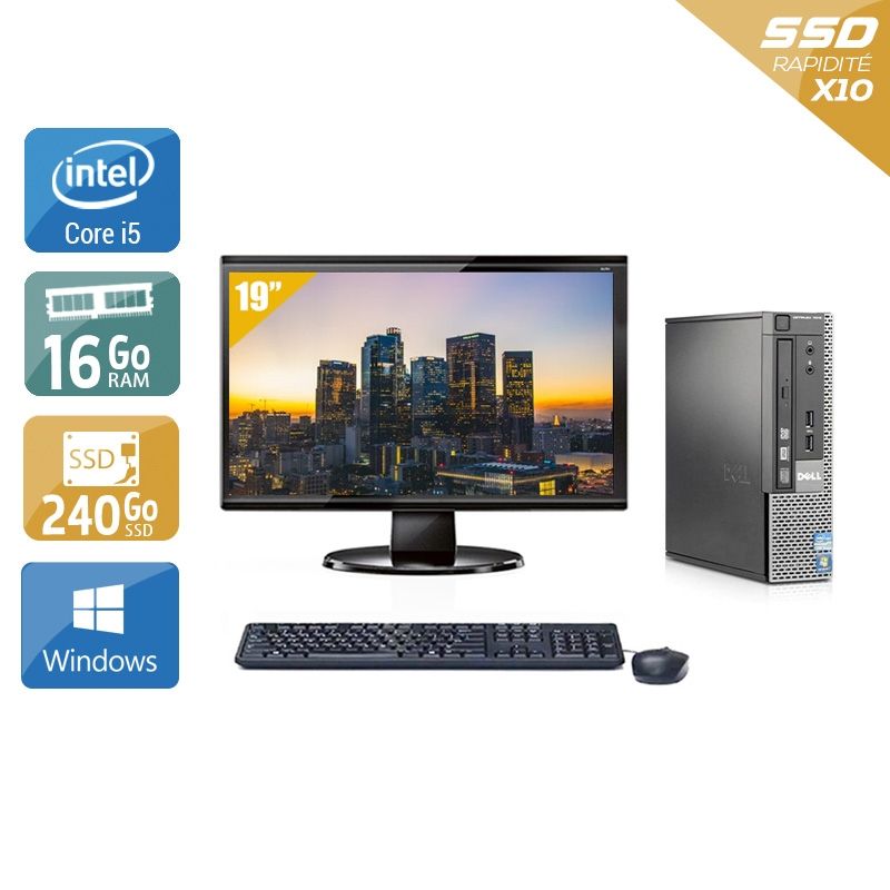 Dell Optiplex 7010 USDT i5 avec Écran 19 pouces 16Go RAM 240Go SSD Windows 10