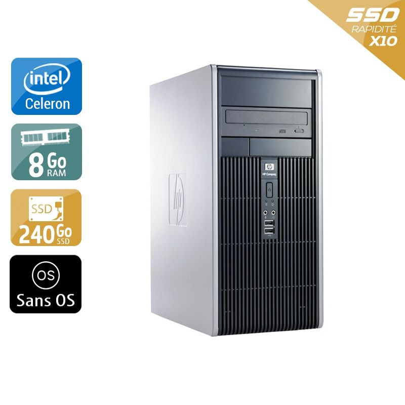 HP Compaq dc7800 Tower Celeron Dual Core 8Go RAM 240Go SSD Sans OS