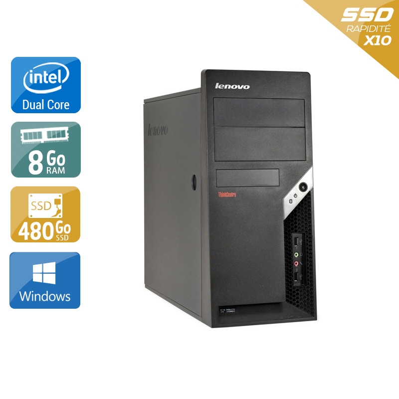 Lenovo ThinkCentre M57 Tower Dual Core - 8Go RAM 480Go SSD Windows 10  Très bon étatOccasion certifiée reconditionnée Bon état -  reconditionné disponible sur Kiatoo