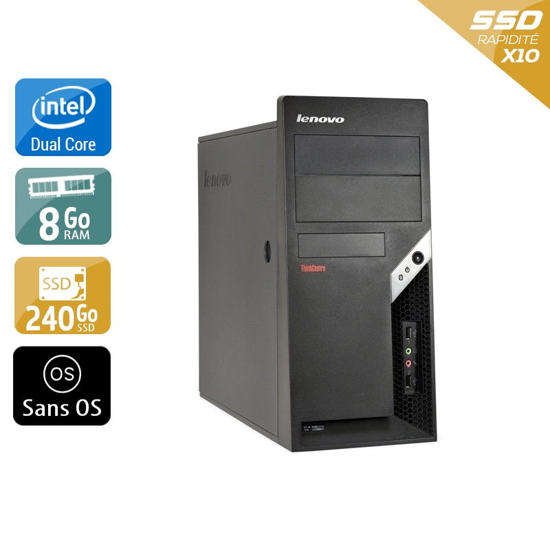 Lenovo ThinkCentre M57 Tower Dual Core - 8Go RAM 240Go SSD Sans OS  Très bon étatOccasion certifiée reconditionnée Bon état -  reconditionné disponible sur Kiatoo