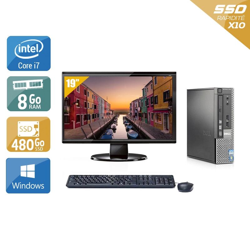 Dell Optiplex 7010 USDT i7 avec Écran 19 pouces 8Go RAM 480Go SSD Windows 10