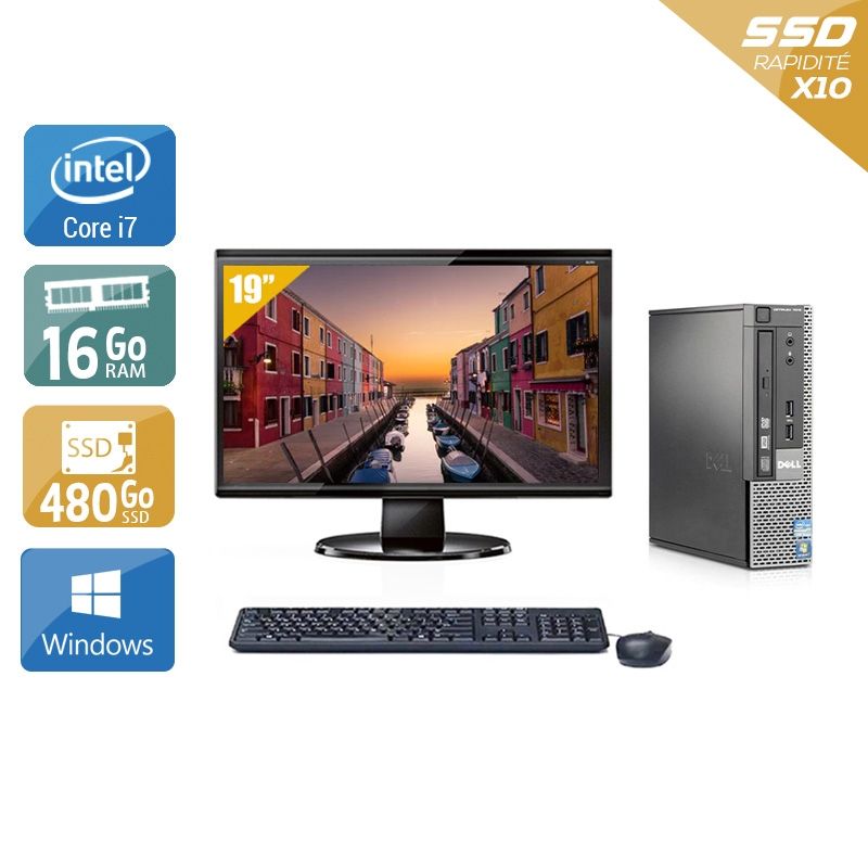 Dell Optiplex 7010 USDT i7 avec Écran 19 pouces 16Go RAM 480Go SSD Windows 10