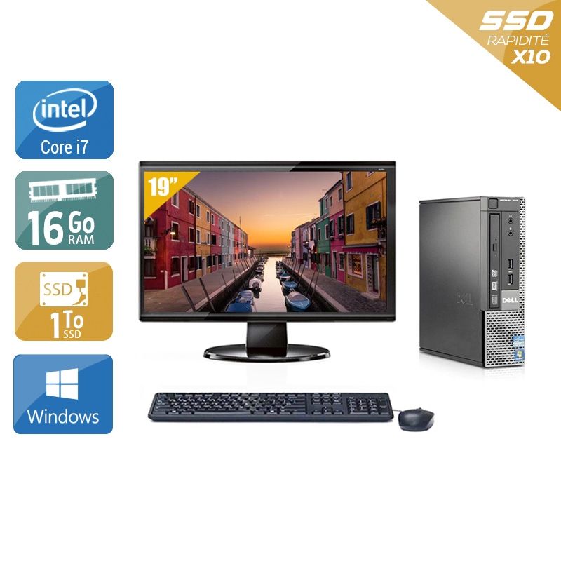 Dell Optiplex 7010 USDT i7 avec Écran 19 pouces 16Go RAM 1To SSD Windows 10