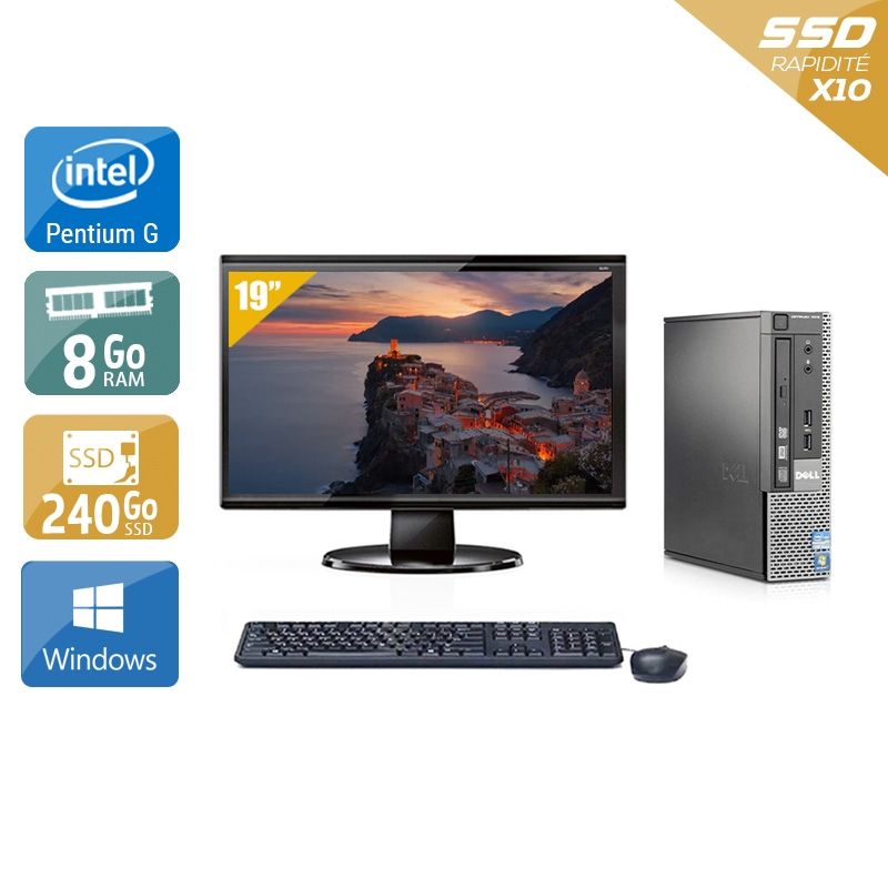 Dell Optiplex 7010 USDT Pentium G Dual Core avec Écran 19 pouces 8Go RAM 240Go SSD Windows 10