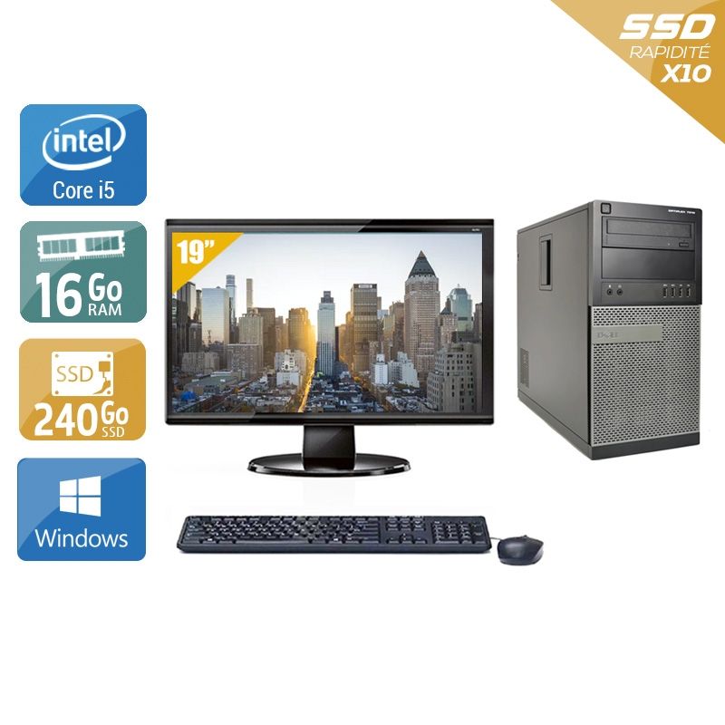 Dell Optiplex 7020 Tower i5 avec Écran 19 pouces 16Go RAM 240Go SSD Windows 10