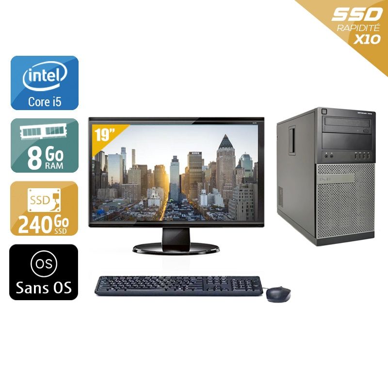 Dell Optiplex 7020 Tower i5 avec Écran 19 pouces 8Go RAM 240Go SSD Sans OS