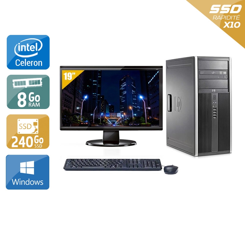 HP Compaq dc7800 Tower Celeron Dual Core avec Écran 19 pouces 8Go RAM 240Go SSD Windows 10