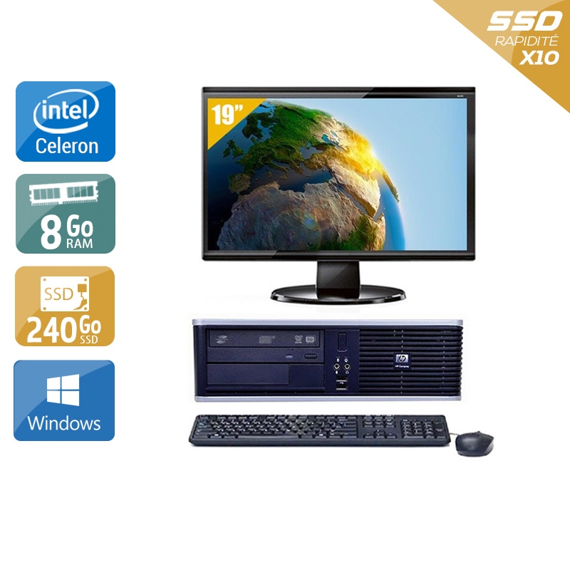 HP Compaq dc7800 SFF Celeron Dual Core + Écran - 19'' 8Go RAM 240Go SSD Windows 10  Bon étatOccasion certifiée reconditionnée Bon état -  reconditionné disponible sur Kiatoo