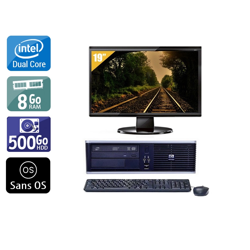 HP Compaq dc7800 SFF Dual Core + Écran - 19'' 8Go RAM 500Go HDD Sans OS  Très bon étatOccasion certifiée reconditionnée Bon état -  reconditionné disponible sur Kiatoo