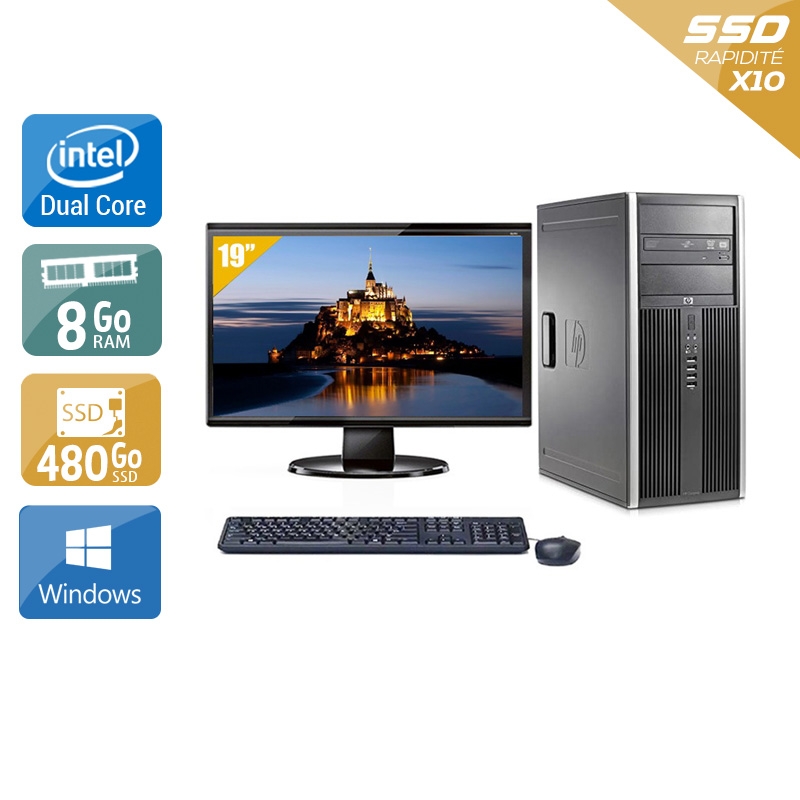 HP Compaq dc7800 Tower Dual Core avec Écran 19 pouces 8Go RAM 480Go SSD Windows 10