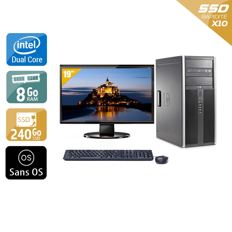 HP Compaq dc7800 Tower Dual Core avec Écran 19 pouces 8Go RAM 240Go SSD Sans OS