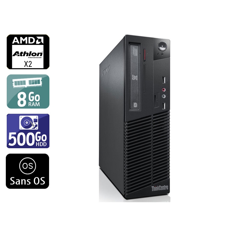 Lenovo ThinkCentre M77 SFF AMD Athlon Dual Core - 8Go RAM 500Go HDD Sans OS  État correctOccasion certifiée reconditionnée