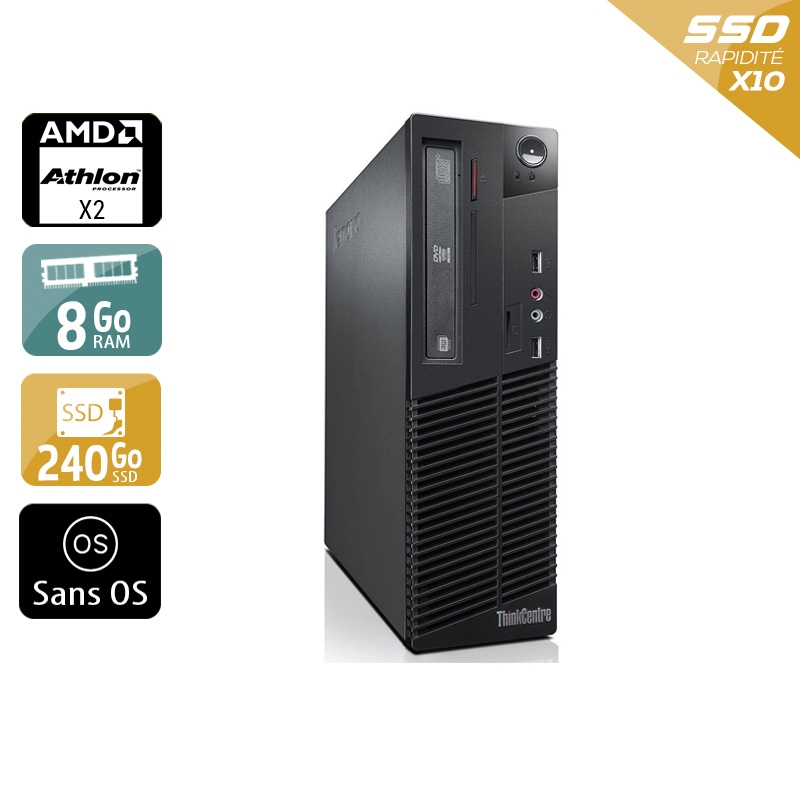 Lenovo ThinkCentre M77 SFF AMD Athlon Dual Core - 8Go RAM 240Go SSD Sans OS  État correctOccasion certifiée reconditionnée