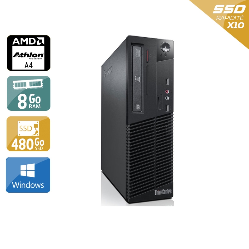 Lenovo ThinkCentre M78 SFF AMD A4 - 8Go RAM 480Go SSD Windows 10  État correctOccasion certifiée reconditionnée Bon état -  reconditionné disponible sur Kiatoo