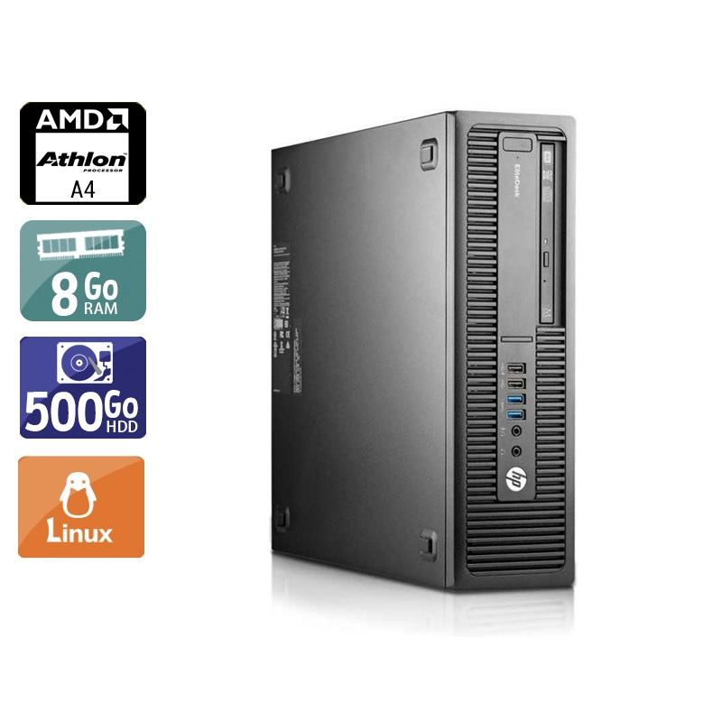 HP EliteDesk 705 G1 SFF AMD A4 - 8Go RAM 500Go HDD Linux  État correctOccasion certifiée reconditionnée