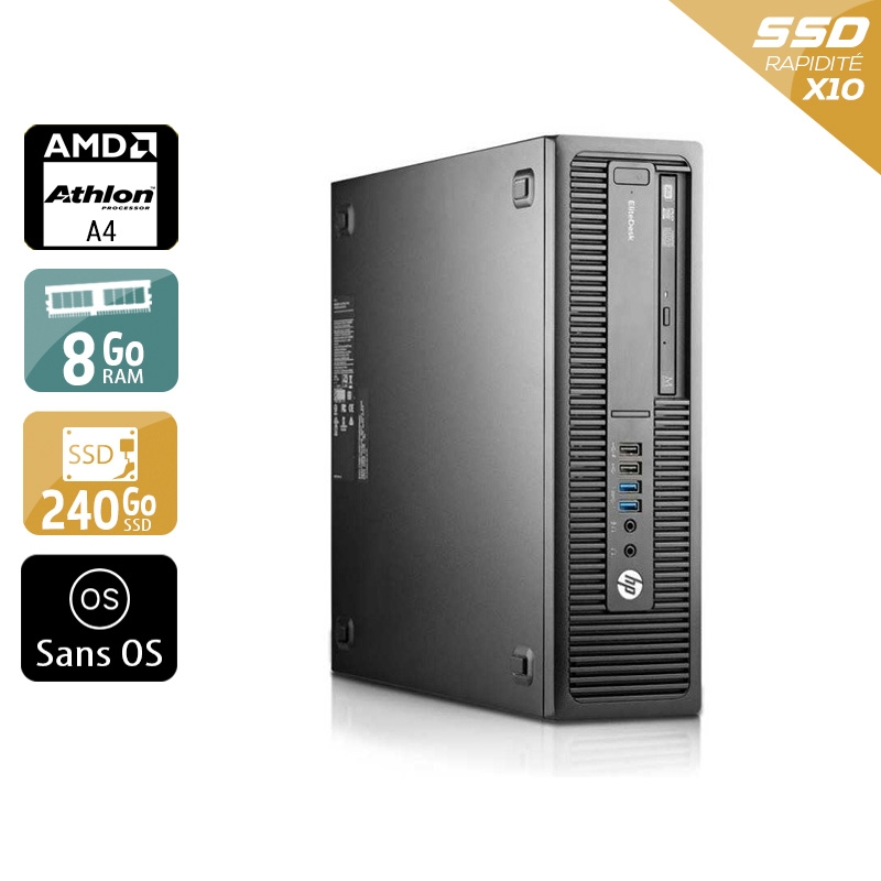 HP EliteDesk 705 G1 SFF AMD A4 - 8Go RAM 240Go SSD Sans OS  État correctOccasion certifiée reconditionnée