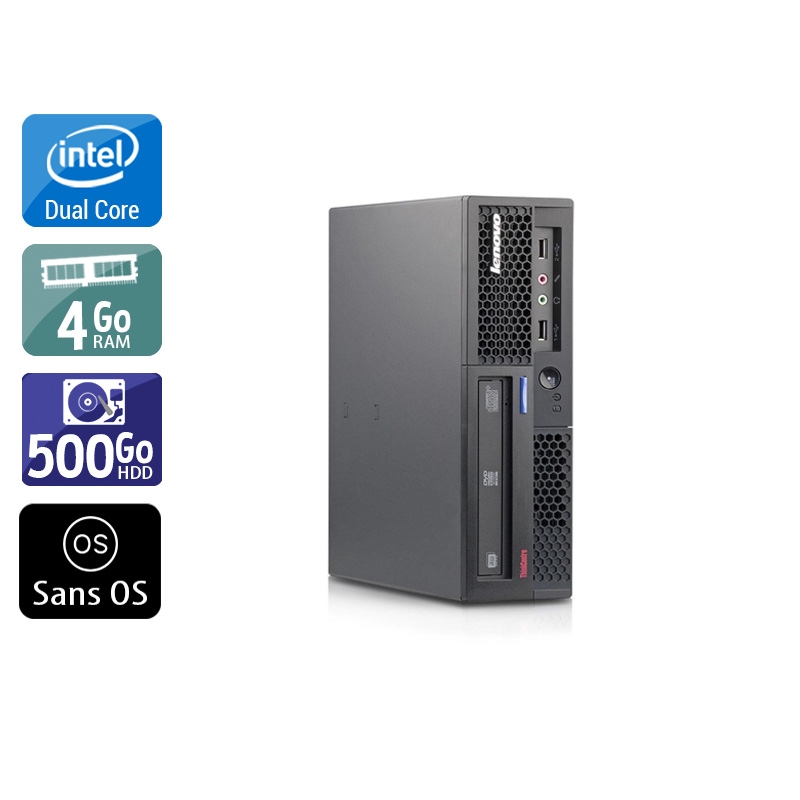 Lenovo ThinkCentre M58 USFF Dual Core - 4Go RAM 500Go HDD Sans OS  Très bon étatOccasion certifiée reconditionnée Bon état -  reconditionné disponible sur Kiatoo