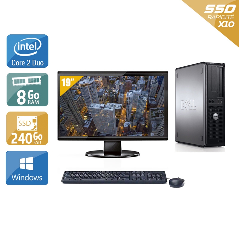 Dell Optiplex 760 Desktop Core 2 Duo avec Écran 19 pouces 8Go RAM 240Go SSD Windows 10