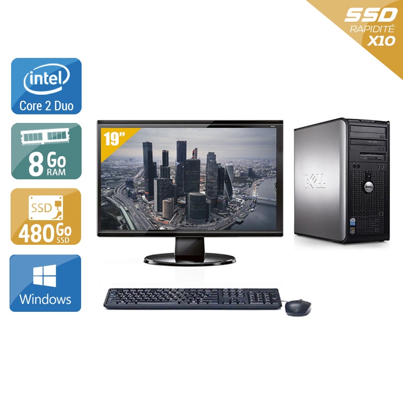 Dell Optiplex 760 Tower Core 2 Duo avec Écran 19 pouces 8Go RAM 480Go SSD Windows 10