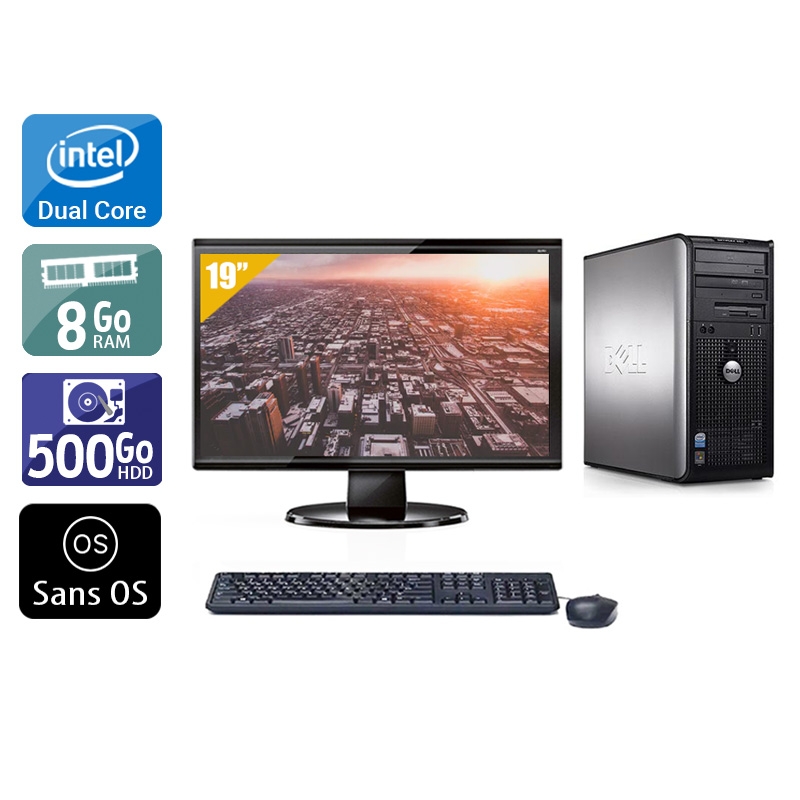 Dell Optiplex 760 Tower Dual Core avec Écran 19 pouces 8Go RAM 500Go HDD Sans OS