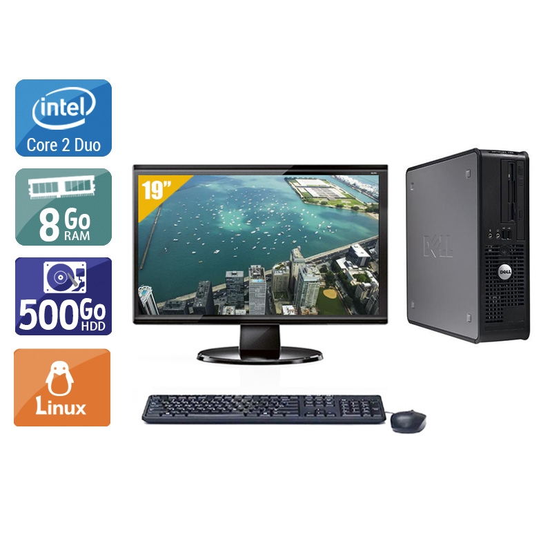 Dell Optiplex 760 SFF Core 2 Duo avec Écran 19 pouces 8Go RAM 500Go HDD Linux