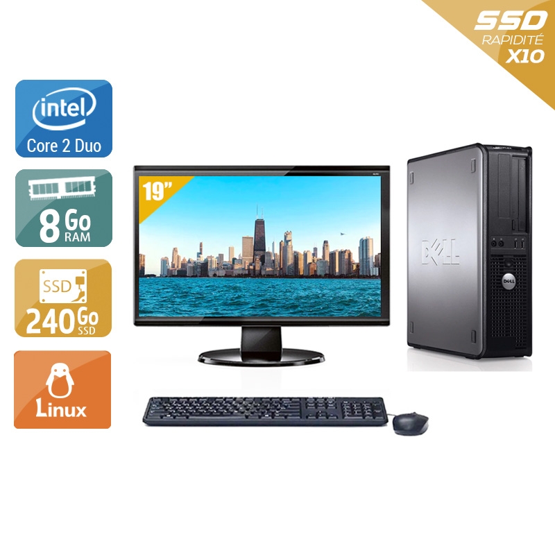 Dell Optiplex 780 Desktop Core 2 Duo avec Écran 19 pouces 8Go RAM 240Go SSD Linux