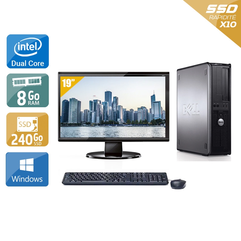 Dell Optiplex 780 Desktop Dual Core avec Écran 19 pouces 8Go RAM 240Go SSD Windows 10