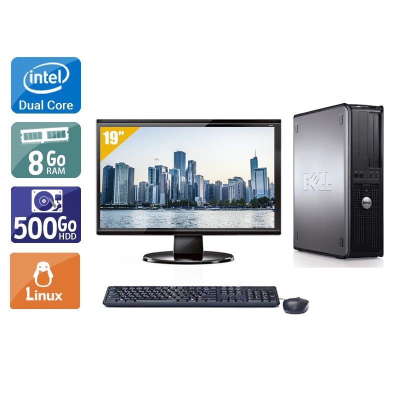 Dell Optiplex 780 Desktop Dual Core avec Écran 19 pouces 8Go RAM 500Go HDD Linux