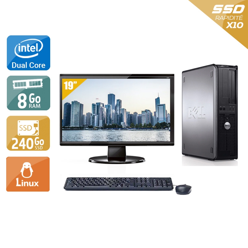 Dell Optiplex 780 Desktop Dual Core avec Écran 19 pouces 8Go RAM 240Go SSD Linux