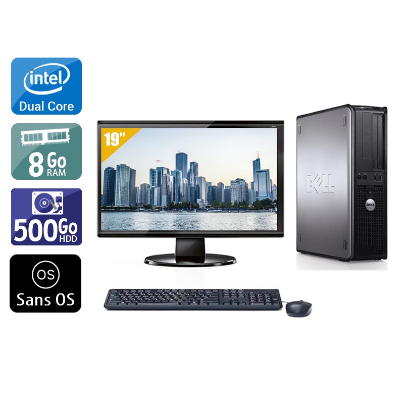 Dell Optiplex 780 Desktop Dual Core avec Écran 19 pouces 8Go RAM 500Go HDD Sans OS