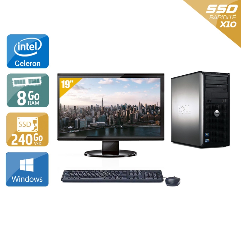 Dell Optiplex 780 Tower Celeron Dual Core avec Écran 19 pouces 8Go RAM 240Go SSD Windows 10