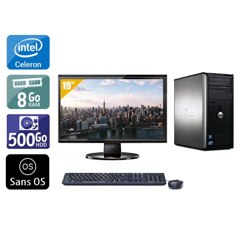 Dell Optiplex 780 Tower Celeron Dual Core avec Écran 19 pouces 8Go RAM 500Go HDD Sans OS