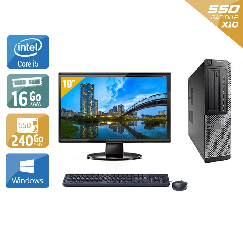 Dell Optiplex 790 Desktop i5 avec Écran 19 pouces 16Go RAM 240Go SSD Windows 10