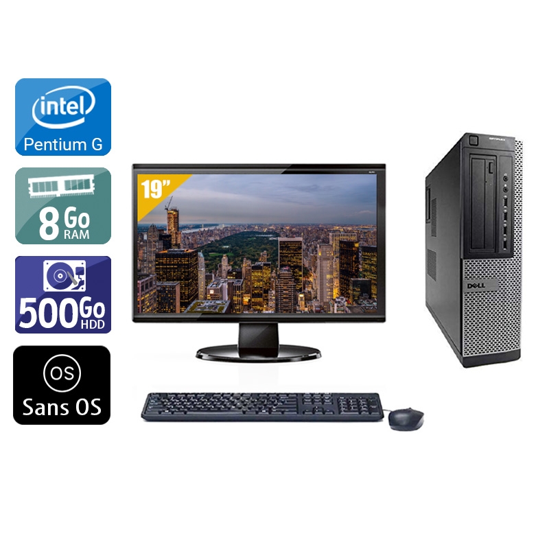 Dell Optiplex 790 Desktop Pentium G Dual Core avec Écran 19 pouces 8Go RAM 500Go HDD Sans OS