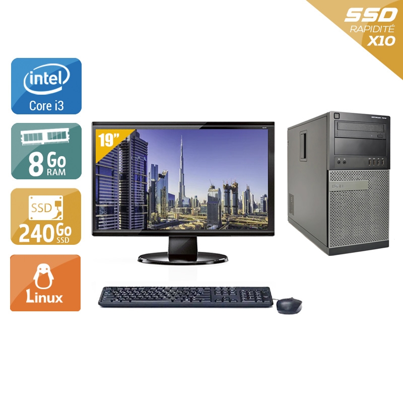 Dell Optiplex 790 Tower i3 avec Écran 19 pouces 8Go RAM 240Go SSD Linux