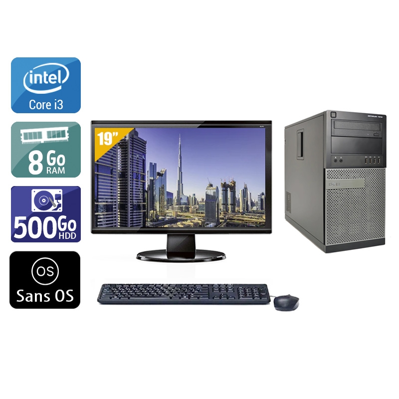 Dell Optiplex 790 Tower i3 avec Écran 19 pouces 8Go RAM 500Go HDD Sans OS