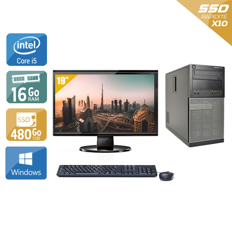 Dell Optiplex 790 Tower i5 avec Écran 19 pouces 16Go RAM 480Go SSD Windows 10