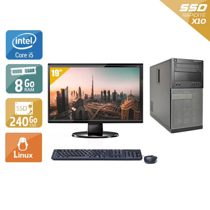 Dell Optiplex 790 Tower i5 avec Écran 19 pouces 8Go RAM 240Go SSD Linux