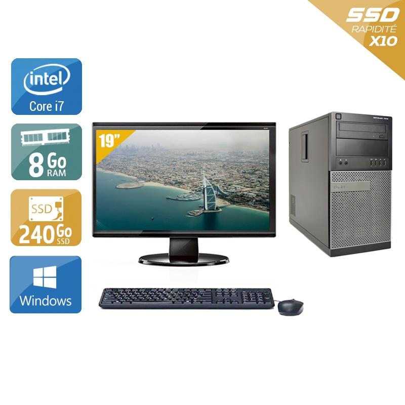 Dell Optiplex 790 Tower i7 avec Écran 19 pouces 8Go RAM 240Go SSD Windows 10