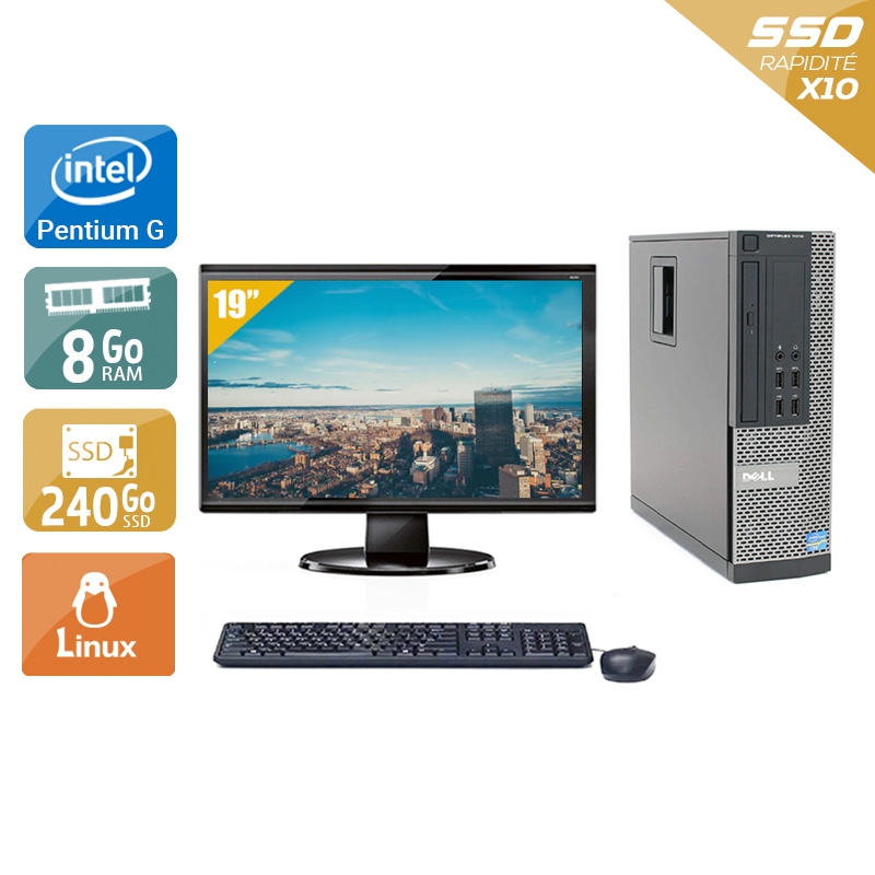 Dell Optiplex 790 SFF Pentium G Dual Core avec Écran 19 pouces 8Go RAM 240Go SSD Linux