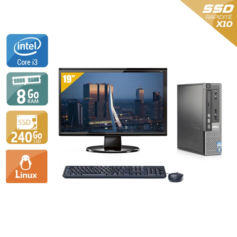 Dell Optiplex 790 USDT i3 avec Écran 19 pouces 8Go RAM 240Go SSD Linux