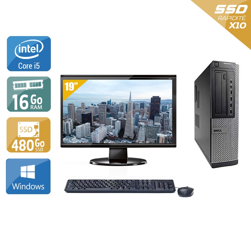 Dell Optiplex 9010 Desktop i5 avec Écran 19 pouces 16Go RAM 480Go SSD Windows 10