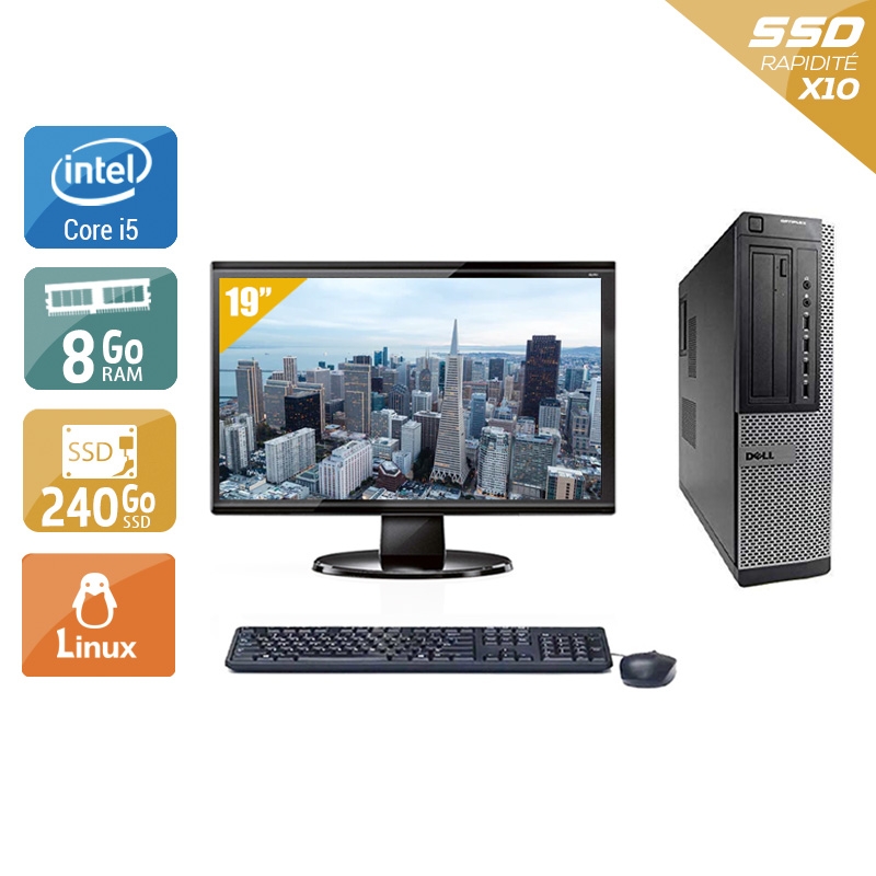 Dell Optiplex 9010 Desktop i5 avec Écran 19 pouces 8Go RAM 240Go SSD Linux