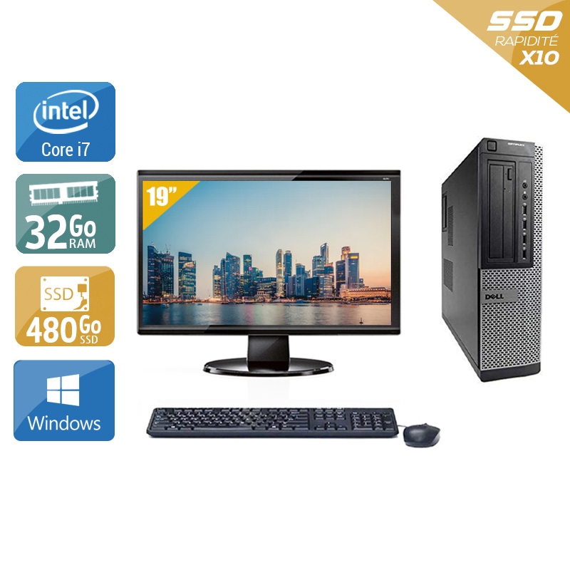 Dell Optiplex 9010 Desktop i7 avec Écran 19 pouces 32Go RAM 480Go SSD Windows 10
