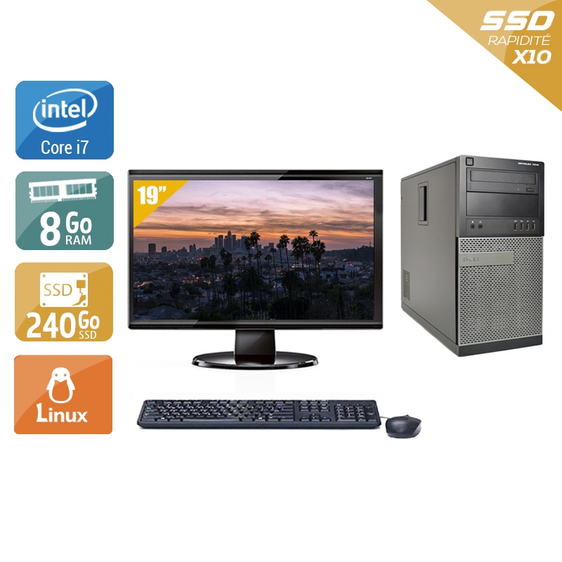 Dell Optiplex 9020 Tower i7 avec Écran 19 pouces 8Go RAM 240Go SSD Linux